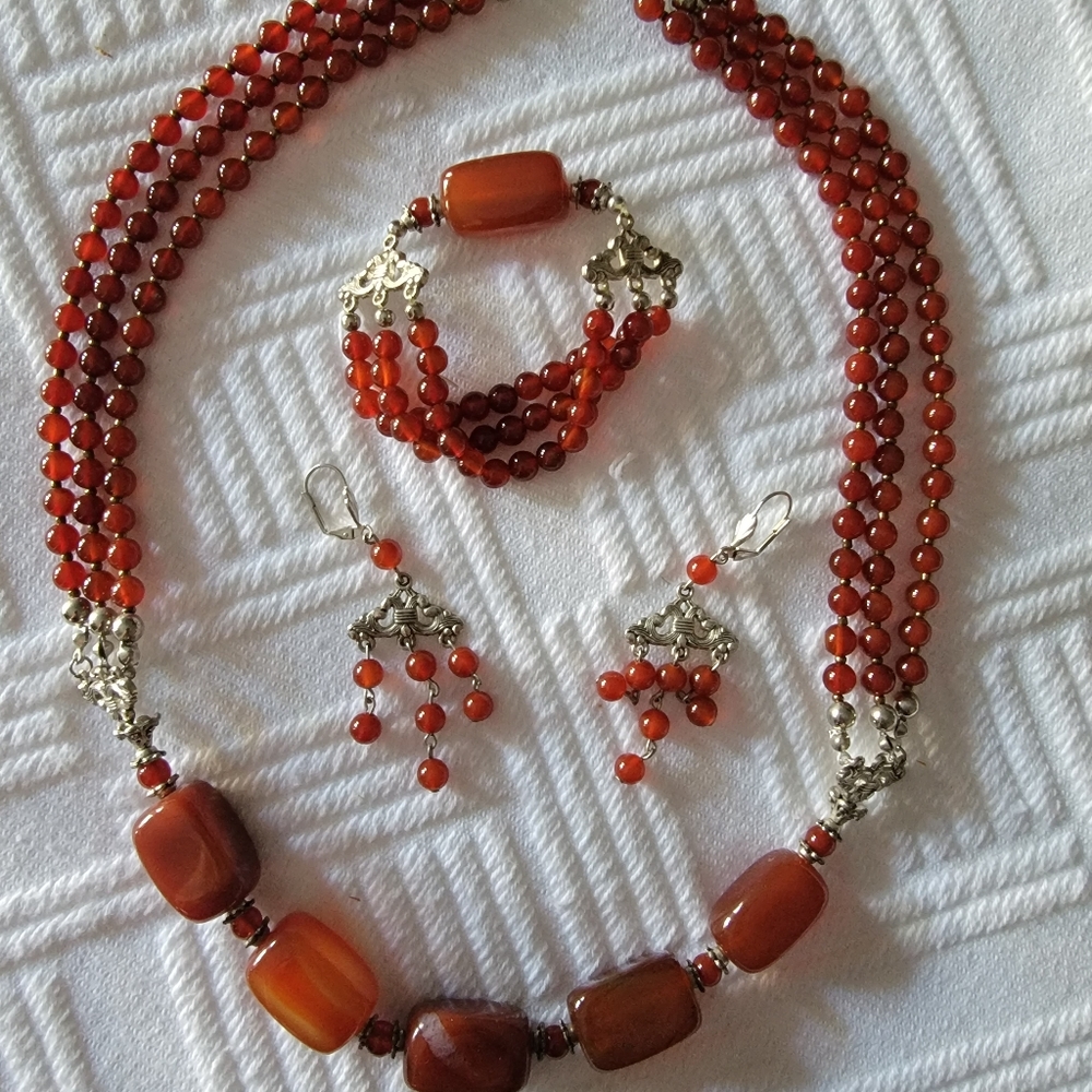 Artist Designed and created. never worn Carnelian Necklace, Earrings and Braclet